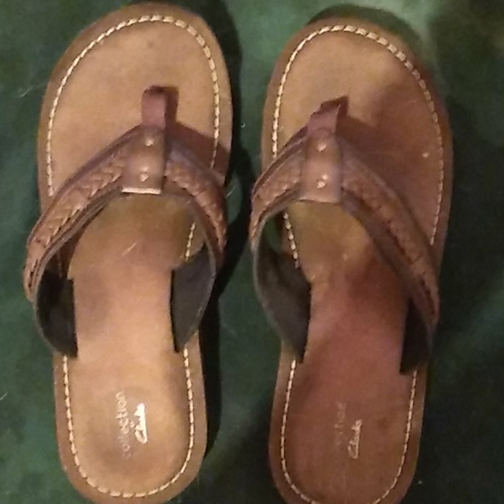 Clark's braided leather strap flip flops.   Size 8
